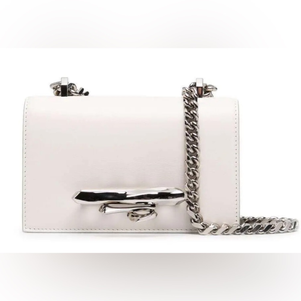 EUC Alexander McQueen soft ivory white leather mini sculptural jewelled satch